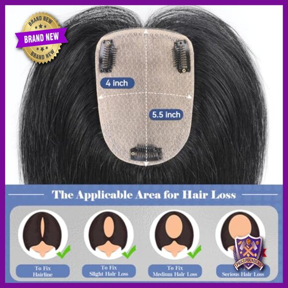 Human Hair Topper with Bangs 12 Inch 3.5x5.5 Inch Base for Thinning Hair main image 6